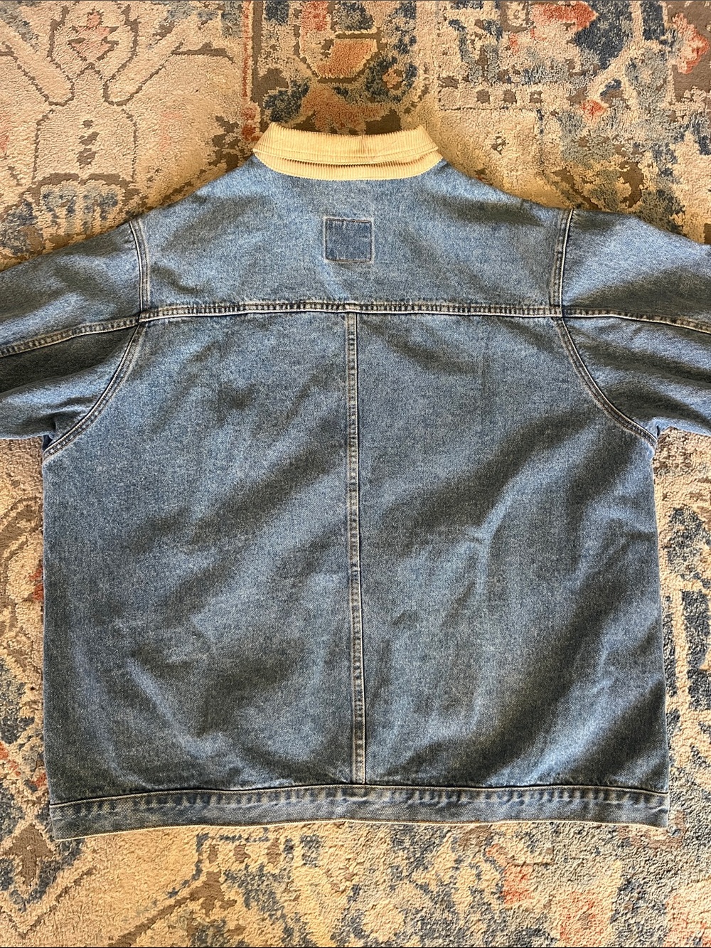 VTG 90s I.O.U. Denim Chore Jacket Barn Coat with Corduroy Collar - Picture 6 of 16